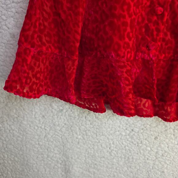 KOOPLES SZ2 NWT burnout Velvet texture Red Leopard V neck Buttondown sexy dress - Picture 12 of 16